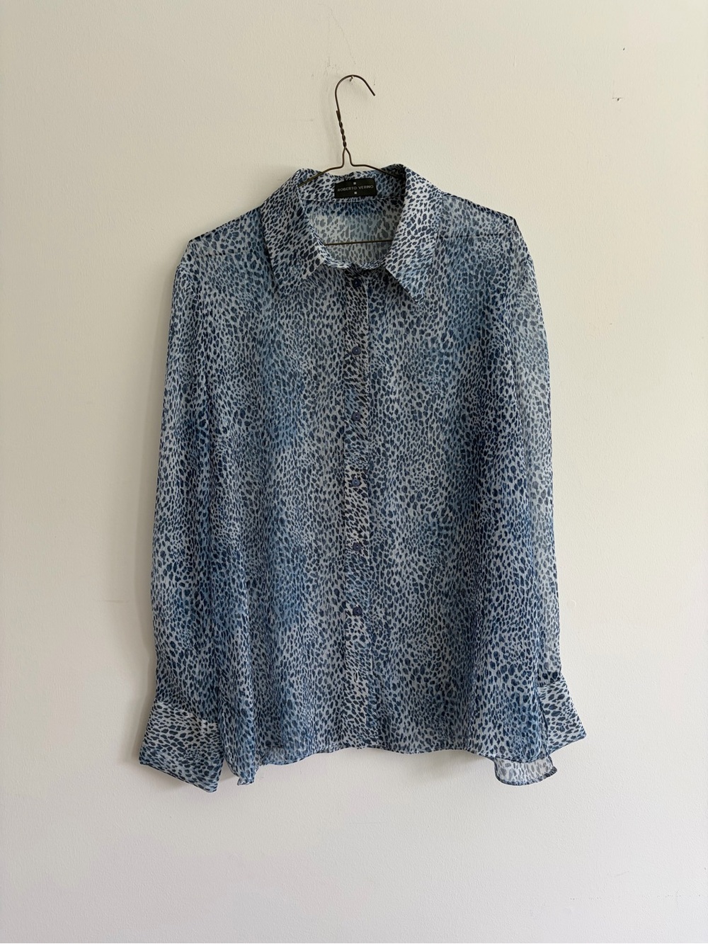 VINTAGE SPANISH DESIGNER - Lightweight Blue Animal Print Button-Down Shirt
